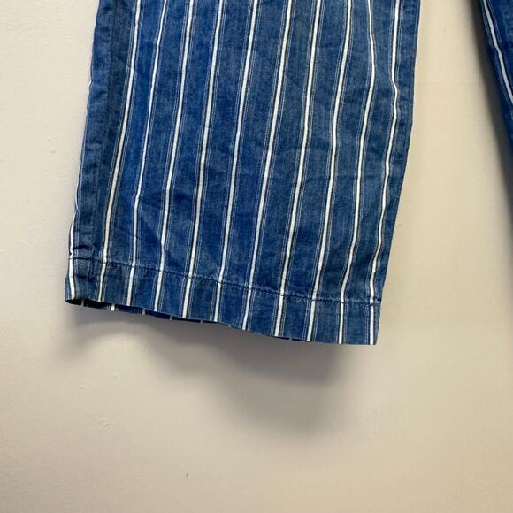 American Eagle High Rise Wide Leg Cropped Pants Size 6 Tie Waist Striped Denim - Picture 2 of 10